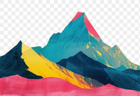 Mountains Collage, Mountain Graphic Design, Mountains Illustration, Retro Mountain, Retro Collage, Paper Png, Mountain Illustration, Mountain Painting, Painting Nature