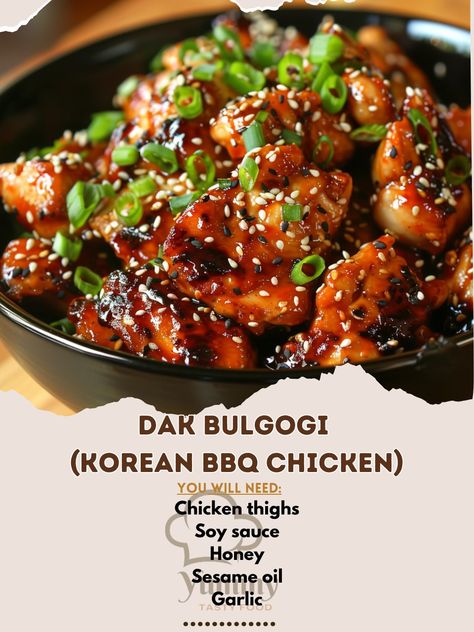 Dak Bulgogi, Chicken Bulgogi, Korean Bbq Chicken, Bbq Chicken Thighs, Honey Sesame, Bulgogi, Korean Bbq, Chicken Thigh Recipes, Sesame Oil