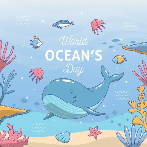 Baby Canvas Art, World Environment Day Posters, Children's Day Poster, Underwater Cartoon, World Oceans Day, Ocean Illustration, Sea Illustration, Ocean Day, World Environment Day