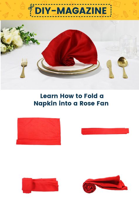 How to fold a napkin into a Rose Fan Simple Table Napkin Folding, Fan Napkin Fold, Brunch Wedding Reception, Folding Napkins, Easy Napkin Folding, Cloth Napkin Folding, Napkin Rose, Towel Folding, Pinterest Contest