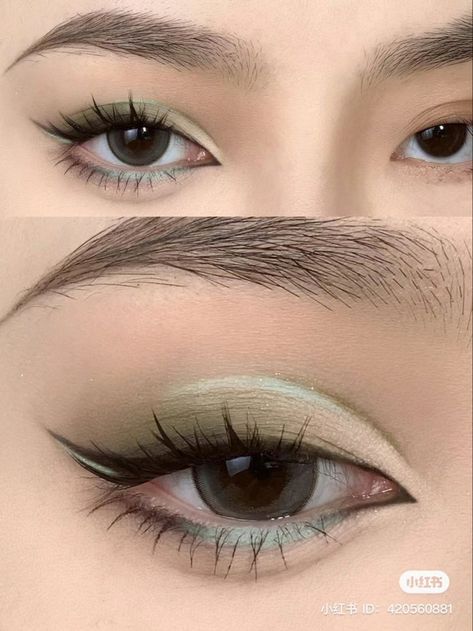 Green Eye Makeup Korean, Makeup Verde, Makeup Ojos, Light Makeup Looks, Prom Eye Makeup, Makeup Tip, Doll Eye Makeup, Ethereal Makeup, Green Makeup