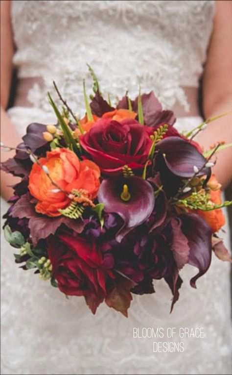 Fall Wedding Bouquet Plum Round Bouquet Callas and Roses | Etsy Simple Bridesmaid Bouquets, Plum Wedding Flowers, Fall Wedding Bouquet, Purple Bridal Bouquet, Autumn Bouquet, Round Bouquet, Flowers Autumn, Plum Wedding, Bridal Bouquet Fall