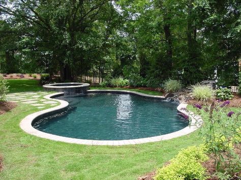 Concrete Freeform Pool with Raised Spa Anthony Sylvan Pools, Awesome Backyards, Freeform Pool Designs, Swimming Pool Prices, Cute Garden Ideas, Pool Inspiration, Pool Images, Freeform Pools, Swimming Pool Photos