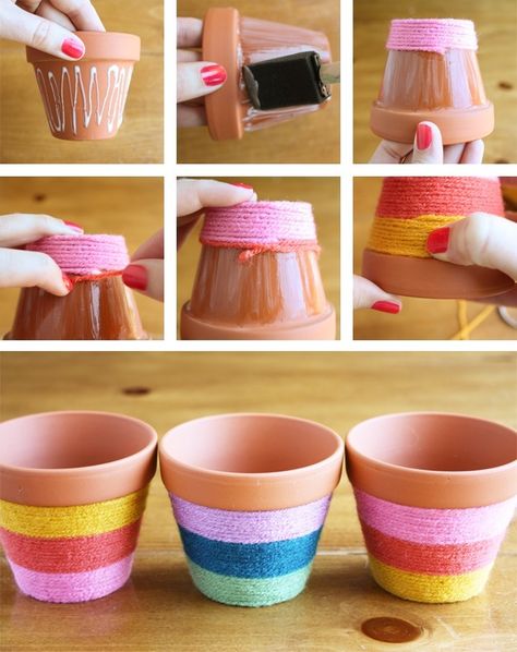 Fleurs Diy, Hemma Diy, Flower Pot Crafts, Painted Flower Pots, Clay Pot Crafts, Pot Designs, Decorative Pots, Yarn Projects, Painted Pots