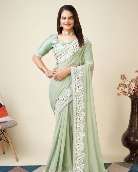 Beautiful #Pista , #Pink & #SkyBlue Colour Georgette Fabric Sequins Work Fancy Partywear Saree CATALOG: 14157 Price Range Rs. 1141/- Just click on the link for any assistance: https://wa.me/919409462680 #post #reels #trending #trend #lengha #saree #Gown #kurti #weddinggown #designergown #weddinglengha #bridallengha #Partywear #bridal #indianlengha #instant #weddingcollection #Indianwer #desinge #celebstyle #indianfashion #Bollywoodfashion #Bollywoodstyle #dressseller #women Green Georgette Saree, Half Sleeve Blouse, Trendy Dress Outfits, Ethnic Looks, Designer Party Wear Dresses, Ethnic Dress, Georgette Saree, Georgette Fabric, Bollywood Saree