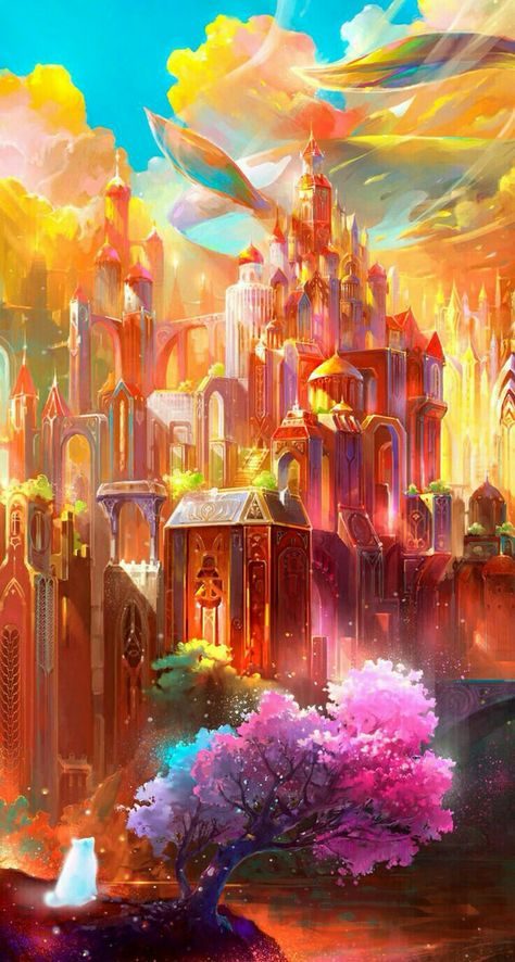 City In The Sky, Wallpaper Seni, Fantasy City, Fantasy Castle, Fantasy Places, Fete Anime, Fantasy Art Landscapes, Arte Fantasy, 판타지 아트