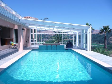 California Pool Enclosure Manufactured by Roll-A-CoverAmerica's Leading Custom Manufacturer of Retractable Enclosure and Roof Systems