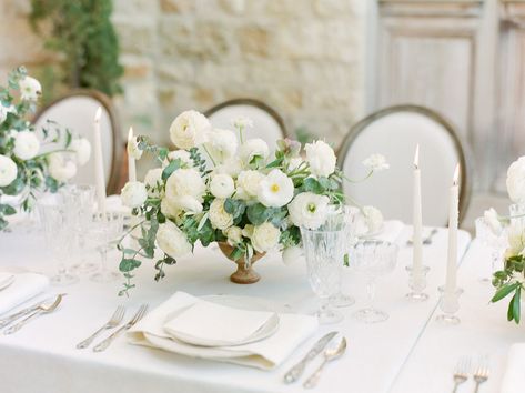 Refined white floral editorial at California winery Floral Editorial, Dreamy Editorial, Bouquet Styles, Short Centerpieces, Kings Table, California Winery, Jean Photography, Low Centerpieces, Wedding Centrepieces