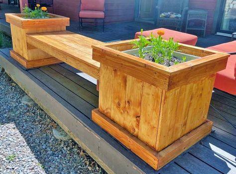 Planter Bench – DIY Project | MyOutdoorPlans Planter Bench Plans, Diy Planter Bench, Planter Bench Diy, 2x4 Planter Box Diy, Diy Planter Boxes Outdoor, Planter Seating, Planter Box Bench, Planter Boxes Ideas, Outdoor Bench Diy