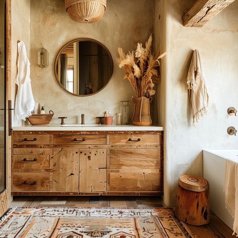 boho_western_bathroom 7 Southwest Bathroom Ideas, Western Bathroom Ideas, Boho Western Bathroom, Southwest Bathroom, Desert Bathroom, Southwestern Interior Design, Southwestern Bathroom, Vibe Bathroom, Terracotta Bathroom