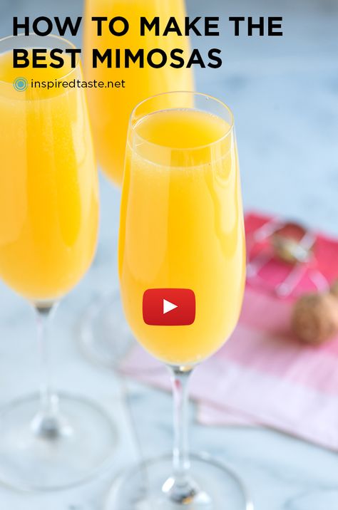 Recipe and video for how to make the absolute best mimosa at home -- From www.inspiredtaste.net #brunch #mimosa #cocktail #video Mimosa Cocktail Recipes, Best Mimosa Recipe, Quick Recipe Videos, Juicy Pork Tenderloin, Mimosa Cocktail, Easter Cocktails, Brownie In A Mug, Mimosa Recipe, Bottomless Mimosas