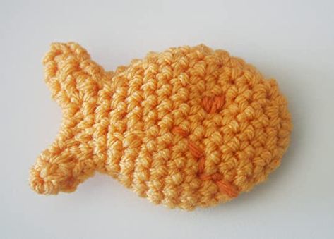 Twinkie Chan's Blog - Free Crochet Pattern: Goldfish Cracker Pin! - September 06, 2013 14:32 Goldfish Cracker Pillow, Crochet Goldfish Cracker Pillow Pattern Free, Crochet Goldfish Cracker, Free Goldfish Crochet Pattern, Goldfish Cracker Crochet Pattern, Crochet Goldfish Cracker Pattern Free, Goldfish Crochet Pattern, Gold Fish Crochet Pattern Free, Goldfish Crochet Pattern Free