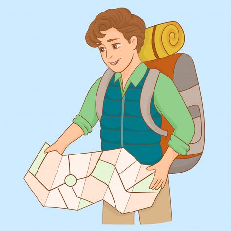 Male tourist with backpack looking a map Tourist Guide Outfit, Tourist Guide, The Tourist, Graphic Editing, Art Generator, Drawing Clothes, Graphic Resources, Vector Art, Hold On