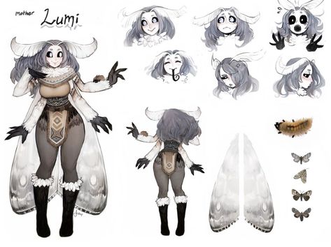 Mother Lumi, Moth People, Moth Lady, Moth Art, Monster Characters, Mythical Creatures Art, Creature Concept Art, Character Sheet, 판타지 아트