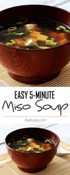 Easy 5-Minute Homemade Miso Soup - can be enjoyed daily for comfort as well as for boosting our metabolism. Vegans and vegetarians should omit fish sauce - diettaste.com Homemade Miso Soup, Homemade Miso, Miso Soup Recipe, Carb Cycling Diet, Japanese Diet, Soup Diet, Miso Soup, Japanese Dishes, Asian Dishes