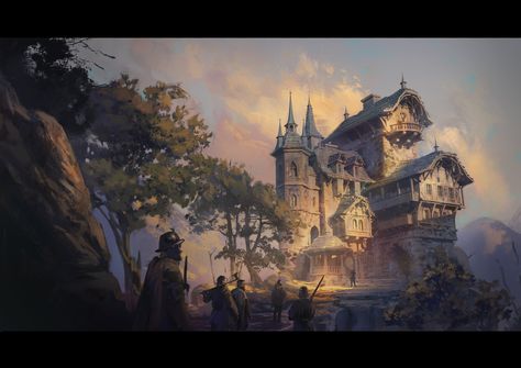 The manor, Yvan Jeanmonod on ArtStation at https://www.artstation.com/artwork/18GvG2 Fantasy Manor, The Art Showcase, Fantasy Town, Art Showcase, Around The World In 80 Days, Fantasy Homes, Fantasy City, Fantasy Story, Fantasy Places