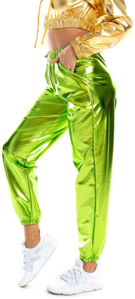 SIAEAMRG Womens Shiny Metallic High Waist Stretchy Jogger Pants, Wet Look Hip Hop Club Wear Holographic Trousers Sweatpant : Clothing, Shoes & Jewelry Holographic Pants, Look Hip Hop, Metallic Trousers, Streetwear Joggers, Hip Hop Trousers, Hip Hop Pants, Pants Streetwear, Metallic Pants, Harem Pant