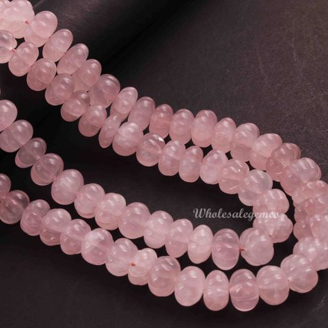 2 Strands Rose Quartz Gemstone Necklace,  Melon Kharbuja Shape Smooth Rondelles Beads 10mm-12mm, 16 Inches, DIY Necklace NE106 Gemstone- Rose Quartz Beads Size- 10mm-12mm,  (Approx) Inches- 16 Inches  Beads in a strand- 60 Handmade Jewelry  We are Manufacturer of All Kind of Gemstones Beads & Jewelry. Rose Quartz Necklace Beads, Pearl Necklace Designs, Gemstone Beads Jewelry, Diamond Necklaces, Rose Quartz Beads, Rose Quartz Gemstone, Quartz Beads, Beads Jewelry, Diy Necklace