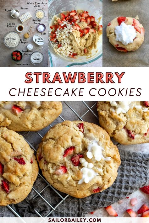 Strawberry Oreo Cheesecake, Strawberry Cheesecake Cookies, Cheesecake Cookies Recipes, Cookies Fall, Cheesecake Cookie, Dairy Free Cream Cheese, Summer Baking, Healthy Cookie Recipes, Cheesecake Cookies