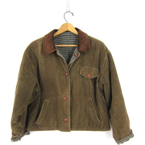 Vintage reversible cropped Fall jacket Green Brown corduroy and wool... ($40) ❤ liked on Polyvore featuring outerwear, jackets, green corduroy jacket, houndstooth jackets, reversible jacket, hounds tooth jacket and cropped wool jacket Brown Corduroy Jacket, Brown Corduroy, Fall Jackets, Cropped Jacket, Corduroy Jacket, Dream Clothes, Wool Jacket, Green Brown, Look Cool