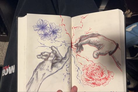 Red Blue And Black Pen Sketch, Red Journal Ideas, Black And Red Sketch, Red Pen Drawings, Red Drawing Ideas, Red Rose Tattoo Design, Sketches Realistic, Rose Flowers Drawing, Black Pen Sketches