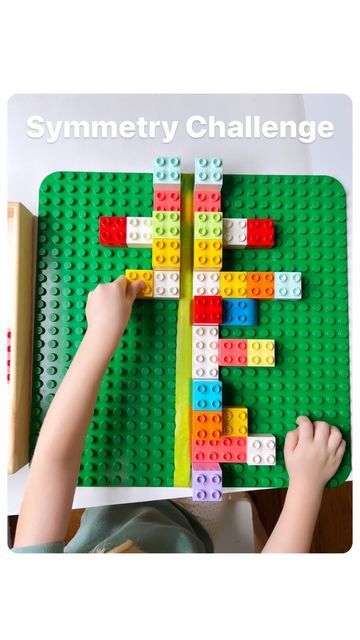 Rozanne | Bright Little Brains on Instagram: "Got some LEGO, Duplo? Try this fun challenge with your little one. All you need is: 👉🏻 Painters tape 👉🏻 @lego / Duplo 👉🏻 Building plate (We got ours @walmart ) If you don’t have a building plate don’t worry! Just secure a strip of painters tape oto the carpet/play mat or floor and use colored blocks to make symmetrical images! #playideas #toddlerplayideas #kidsplayideas #playactivitiesforfun #earlyyearsplay #kidsactivities #fun4kids #diyp Duplo Activities Preschool, Childcare Ideas, Tuff Tray, Tray Ideas, Messy Play, Toddler Play, Lego Duplo, Painters Tape, Fun Challenges