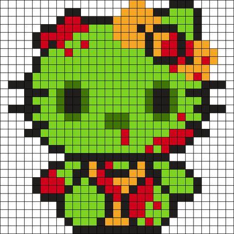 Kandi Patterns for Kandi Cuffs - Characters Pony Bead Patterns Zombie Perler Bead Patterns, Zombie Hello Kitty Perler, Hello Kitty Kandi, Halloween Kandi, Zombie Hello Kitty, Zombie Kitty, Perler Pattern, Rave Kandi, Grid Art