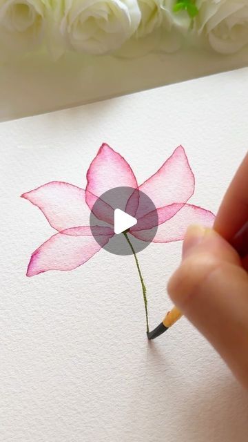 Color Water Painting Easy, Watercolor Painting Tutorials Videos, Water Paint Flowers Watercolour, Abstract Watercolor Flowers Simple, Simple Drawing Watercolor, Watercolor Paint Flowers, Painting With Ink And Water, Simple Watercolour Flower, Watercolor Art For Beginners Step By Step Flowers