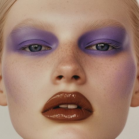 Laura Dunkelmann | Lilac blush and lacquered rust. Which lipstick could I use for this color?! Created by me using Midjourney | Instagram Brown Lipstick, Close Up, Lilac, Rust, Editorial, Blush, Created By, Makeup, Gold