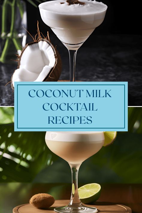 Indulge in creamy and tropical coconut milk cocktails like Coconut Cooler, Pink Cadillac, Whitecap, Coconut Mojito, and Kava Bliss. Discover unique flavors with rich, indulgent taste and a hint of sweetness in every sip. Cocktail Recipes Coconut, Coconut Milk Mocktail, Coconut Milk Cocktail Recipes, Cocktails With Coconut Milk, Coconut Milk Drink Recipes, Coconut Vodka Drinks, Coconut Cocktail Recipes, Coconut Milk Cocktail, Milk Cocktails