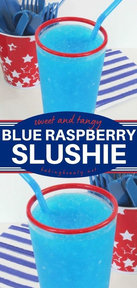 Learn how to make a Blue Raspberry Slushie! Common ingredients are all you need for this easy summer recipe. In just a few simple steps, you can have a sweet and tangy drink! Save this 4th of July… Blue Raspberry Slushie Recipe, Blue Raspberry Lemonade Recipe, Blue Raspberry Slushie, Acholic Drinks, Wine Slushie Recipe, Vodka Slush, Raspberry Punch, Blue Raspberry Lemonade, Raspberry Drink