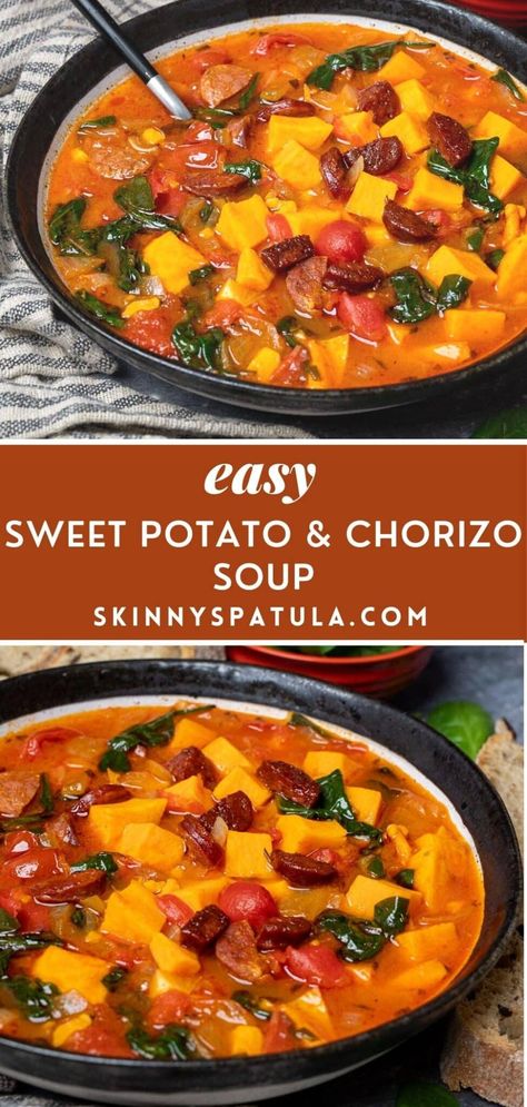 Chorizo Soup Slow Cooker, Chorizo And Sweet Potato Recipes, Chinese Sweet Potato Soup, Sweet Potato Chorizo Soup, Chorizo Pumpkin Soup, Pumpkin Chorizo Soup Zupas, Soups With Sweet Potatoes, Sweet Potatoe Soups, Sweet Potato And Chorizo