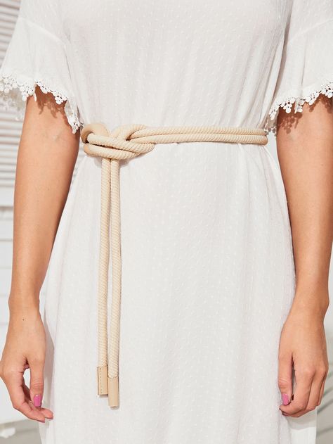 Layered Rope Belt | SHEIN USA Rustic Outfits, Chubby Fashion, Rope Belt, Shirtwaist Dress, Thick Rope, Beautiful Belts, Beige Style, Belt Style, Clothing Details