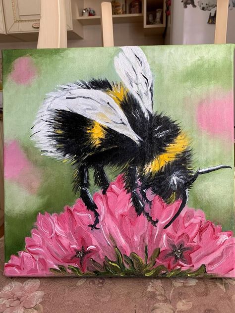 Painting Ideas On Canvas Dragonfly, Paintings Of Bees Acrylic, Honey Bee Painting Acrylic, Bumble Bee Painting Acrylic, Bee Canvas Painting, Bee Painting Acrylic, Bee Art Painting, Animals To Paint, Bee Paintings