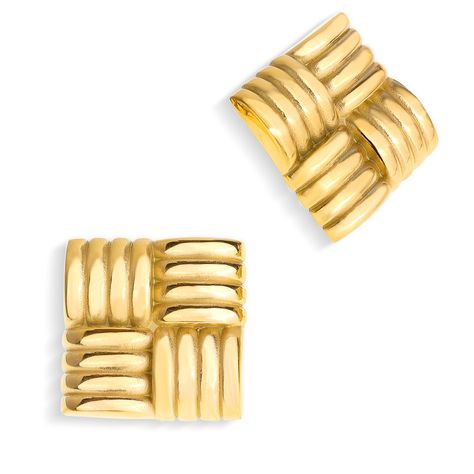 PRICES MAY VARY. Big chunky gold square stud earrings, vintage and timeless, striped grid, textured rectangle design, adding a touch of elegance to your everyday look. Minimal simple statement ear stud, push back for pierced ears, bold and eye-catching, cool and fashion, perfect for business work and formal event parties. 18k gold plated stainless steel, fade-resistant, durable and long-lasting, hypoallergenic and comfortable to wear. Trendy large flatback stud earrings, great for gifting your b Prom Fashion, Trendy Stud Earrings, Jewelry Product Shots, Rectangle Design, Earrings Square, Square Stud Earrings, Product Shots, Prom Style, Link Earrings