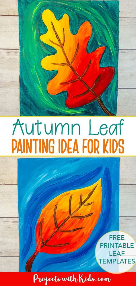 Welcome fall with this gorgeous autumn leaf painting idea! Kids will learn about blending and mixing colors with acrylic paints. Free leaf templates provided. November Painting Ideas For Kids, Art Projects For Kids Fall, November Art For Kids, Leaf Painting For Kids, Ecology Study, Autumn Leaf Crafts, Autumn Art Painting, Fall Leaf Painting, Autumn Leaf Painting