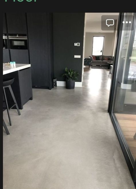 Concrete Floor Black Walls, Concrete Floor Bedroom Ideas, Concreat Floor House, Cement Floor Colors, House With Concrete Floors, Cement Floor Ideas Living Room, Concrete Floor House, Dark Concrete Floors, Burnished Concrete Floor