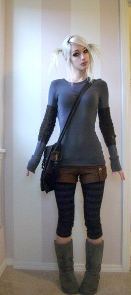 Though I would probably never wear shorts over leggings, the outfit and hair are still cute. https://www.steampunkartifacts.com/collections/leggings-and-boots Tights With Shorts, Traveling Clothes, Casual Steampunk, Chic Trousers, Steampunk Couture, Steampunk Goth, Steam Girl, Goth Outfit, Under Your Spell