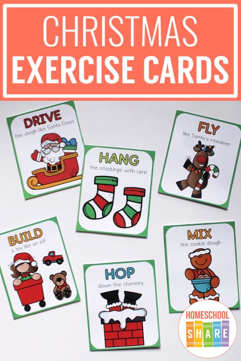 Christmas Movement Cards, Exercise Cards Printable, Christmas Exercise, Christmas Learning Activities, Christmas Learning, Elf Toy, Card Workout, Homeschool Teacher, Action Cards