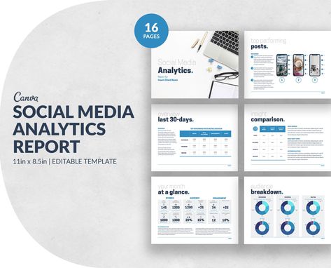 Social Media Kpi Template, Social Media Monthly Report, Monthly Report Design, Social Media Analytics Report, Kpi Business, Social Media Report Template, Blue Social Media, Analytics Design, Social Media Analysis