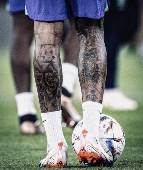 Neymar Leg Tattoo, Shin Tattoo Men Ideas, Shin Tattoos, Jack Skellington Tattoo, Shin Tattoo, American Traditional Tattoo Ideas, Traditional Tattoo Ideas, Leg Tattoo Men, American Tattoos