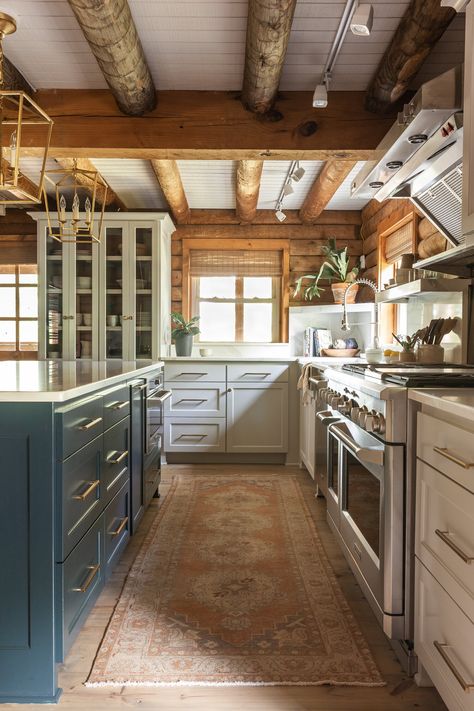 Log Cabin Renovation, Log Cabin Kitchens, Log Cabin Kitchen, Log Home Interior, Log Home Kitchens, Modern Log Cabin, Cabin Style Homes, Cabin Renovation, Cabin Interior Design