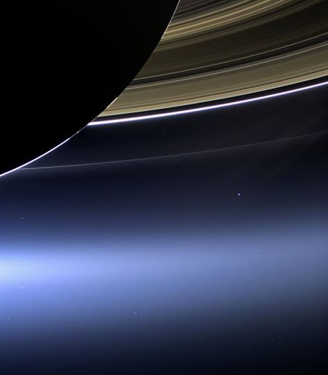 Earth seen as a pale blue dot under Saturn's rings. Saturn Ring, Cassini Spacecraft, Saturn Planet, Pale Blue Dot, Earth Photos, Space Facts, Earth Pictures, Our Planet Earth, Space Images