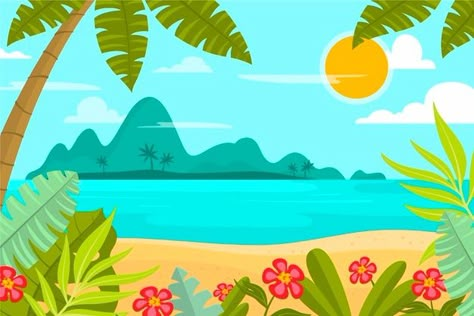 Background For Zoom, Under The Sea Background, Desert Landscape Design, Summer Cartoon, Landscape Concept, Concept Illustration, Beach Background, Landscape Background, Summer Backgrounds