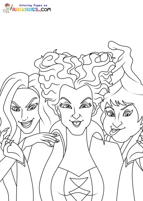 Hocus Pocus Coloring Pages Halloween Coloring Pages Hocus Pocus, Halloween Drawings Hocus Pocus, Sanderson Sisters Coloring Page, Hocus Pocus Tattoo Design, Hocus Pocus Outline, Halloweentown Coloring Pages, Hocus Pocus Sketch, Hocus Pocus Colors, Ghostface Coloring Page