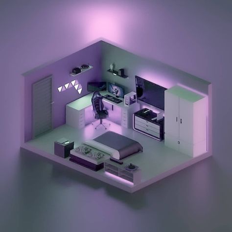 Bedroom With Pc Setup Ideas, Gaming Rooms Ideas, Game Rooms Ideas, Architecture Drawing Art Buildings, Room Ideas Gaming, Room Set Up Ideas, Small Bedroom Ideas Aesthetic, Room Ideas For Teens, Aesthetic Gaming Room