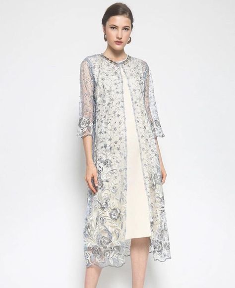 Lace Outer Dresses, Saptodjojokartiko Outer, Outer Lebaran, Dress Brokat Modern Simple, Dress Brokat Modern, Model Dress Kebaya, Casual Bridesmaid Dresses, Kebaya Modern Dress, Lace Outer