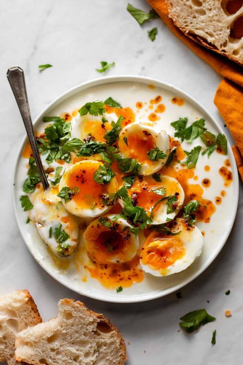 Boiled Eggs Recipes Breakfast, Eggs With Greek Yogurt, Boiled Eggs Recipes, Jammy Eggs, Boiled Egg Recipes, Aphrodisiac Foods, Homemade Greek Yogurt, Eggs Recipes, Miso Butter