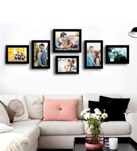 Family Photos Wall Decor, Dining Room Gallery Wall, Wall Photo Frame, Wood Collage, Online Photo Frames, Family Photo Wall, Black Bedroom Furniture, Family Photo Frames, Photo Wall Decor