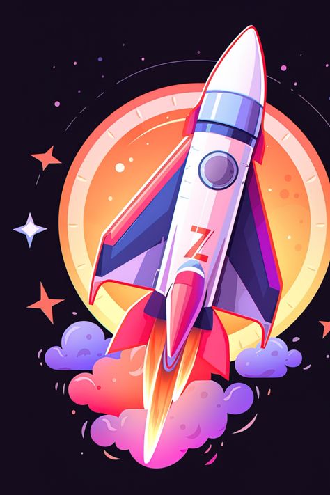 Cartoon rocket illustration in space using digital art. Rocket Painting Ideas, Space Cartoon Drawing, Rocket Ship Illustration, Cartoon Rocket Ship, Painted Fraternity Coolers, Rocket In Space, Rocket Illustration, Rocket Drawing, Carrot Drawing